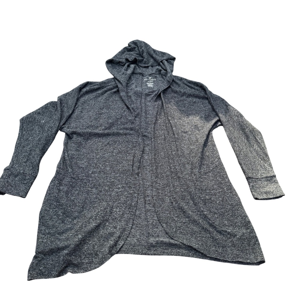 American Eagle Soft & Sexy Plush Hooded Cardigan Gray‎ Open Front Medium